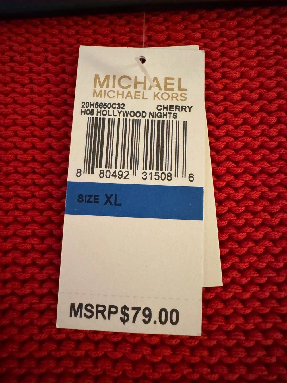 Michael Kors Sweater 100% Cotton Red V-Neck Cable Sweater Size - XL **NWT**